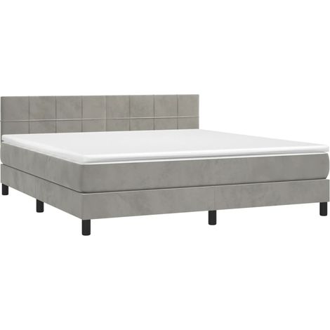 Estructura de cama LED con cabecero con somier y cubrecolchón 160x200 cm tela de terciopelo gris claro TDL0207821