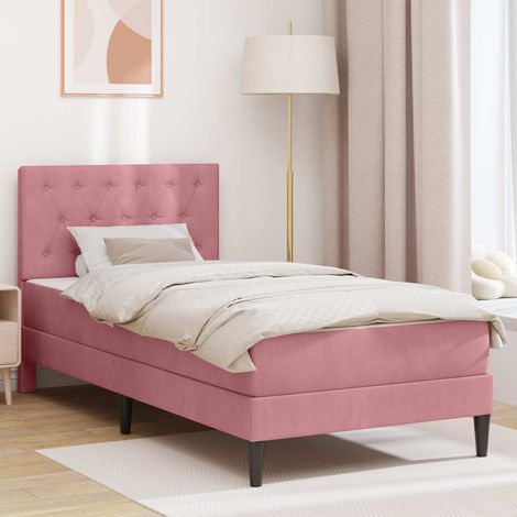 Bettgestell mit Matratze mit Kopfteil Rosa 80 x 200 cm Samt