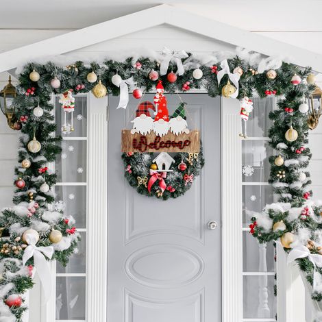 Panneau de bienvenue de Noël en bois représentant un vieil homme sans visage, grand format 1 (1/5)