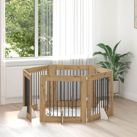 Cancello per cani con supporti 6 pcs Rovere Artigianale vidaXL