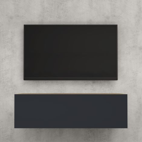 doporro Mueble de TV para Salón 100x40,2x30cm Mesa TV con Puerta Abatible hacia Abajo, en Marrón Claro + Gris Negro, Mueble de TV flotante, Estante TV 02