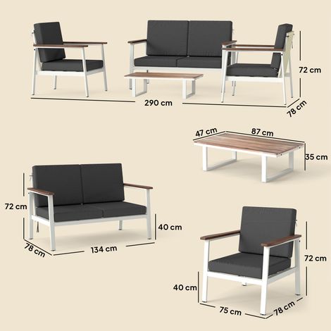 Ensemble de canapé de jardin 4 places : 2 fauteuils, canapé, table basse. (1/5)