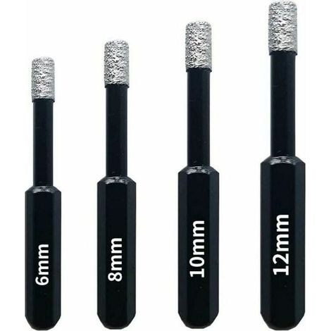 Coffret 4 Forets Diamant Pour Carrelage, Cramique, Grs Crame, Tuiles, Verre, Pierre. Professionnelles Mches Diamantes Scies-Cloches - 6Mm 8Mm 10Mm 12Mm (1/4)