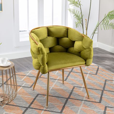 Chaise d'appoint en velours vert olive, fauteuil de coiffeuse moderne à pieds dorés 73x56x75 cm -PANGIVO (1/5)