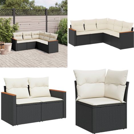 Salon de jardin 5 pcs avec coussins noir résine tressée - Salon De Jardin - Mobilier De Jardin - Salon Extérieur - Set De Canapés - Résine Tressée - Home & Living (1/5)