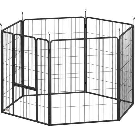 Parc pour chiens 6 panneaux modulable portable avec porte 80 x 100 cm gris