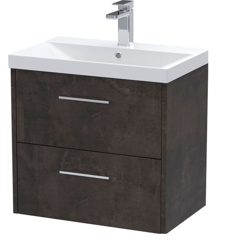 Winshill Contemporary 2 Drawer Wall Hung Vanity Unit with Thin Edge Basin, Metallic Slate, 600mm