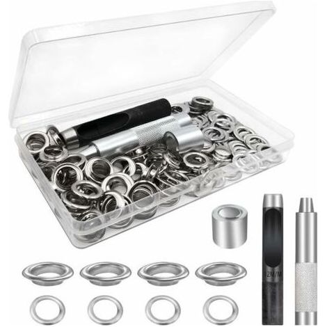 Trousse À Œillets Outils, Ensembles Oeillets 100 Set, Oeillets Pour Baches, Kit De Grommets Eyelets, Pour Toile Bâche Tente De Réparation Argent 12mm(Diamètre Intérieur) (1/4)