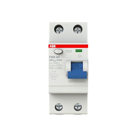 interrupteur différentiel - abb f202 - 2 pôles - 25a - 300 ma - type ac - abb 2csf202001r3250