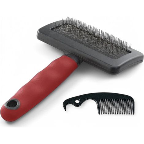Spazzola cardatrice per cani pelo medio e lungo con fili in acciaio inox manico antiscivolo inclusa pettine per rimuovere pelo morto