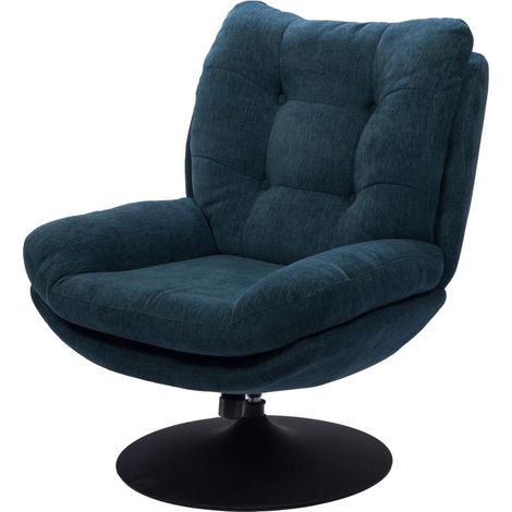 Fauteuil club bleu marine – Piètement métal noir – Assise rembourrée – 100% polyester – 100x78cm pour salon, chambre, bureau – Amadeus (1/4)