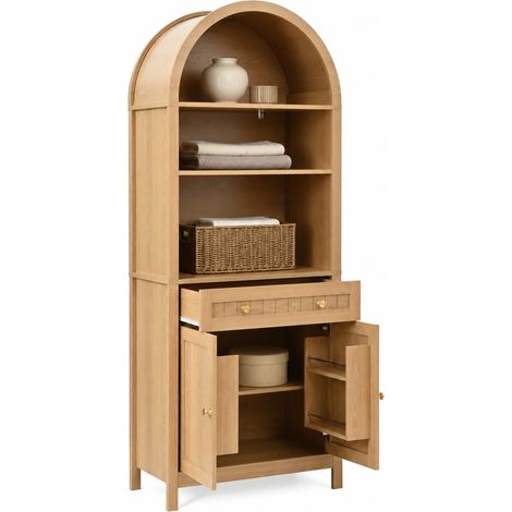 CHICFURN Buffet haut de cuisine avec étagères ouvertes, tiroir central, double porte avec range-épices intégré, meuble de rangement en MDF et panneau de particules (1/5)