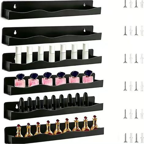 Organiseur Vernis à Ongles Acrylique Transparent - Lot de 6 Supports Muraux pour Beauté, Clair pour Salle de Bain et pour chambre, 38cm(6-pack Black) (1/5)