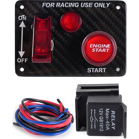 Car modification combination switch, multi-purpose ignition T3 carbon fiber panel switch, rocker type, one-button start, universal - T0 (1/4)