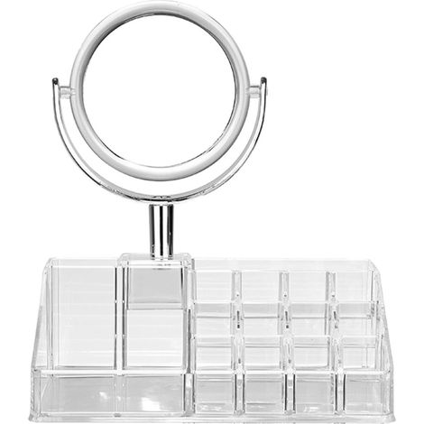 Boîte de rangement cosmétique avec miroir, porte-rouges à lèvres et baumes à lèvres à plusieurs compartiments