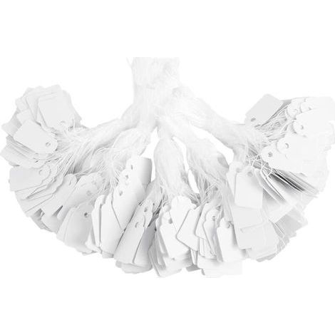 500 Preisschilder aus Papier (weiß, 1,5 x 2,5 cm), unbedruckte, gravierbare Preisschilder mit Umhängeband, geeignet zum Verpacken von Hochzeitsgeschenken, Kleidung und Schmuck (1/4)