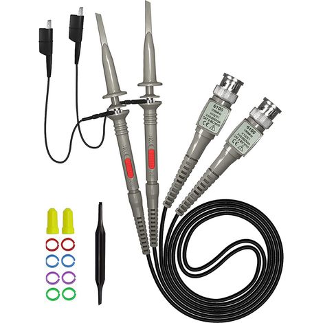Sonde universali a clip per oscilloscopi da 100 MHz con kit di accessori (1 x 10 sonde)