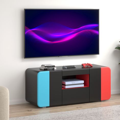 LevelUp meuble TV 2 portes, 1 tiroir, 1 étagère noir, rouge, bleu. (1/5)