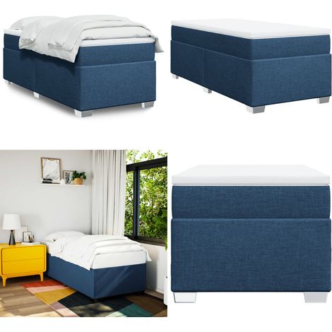 Sommier à lattes de lit avec matelas Bleu 90x190 cm Tissu - Lit Double - Lit Plateforme - Literie - Matelas À Ressorts Ensachés - Surmatelas - Home & Living (1/5)