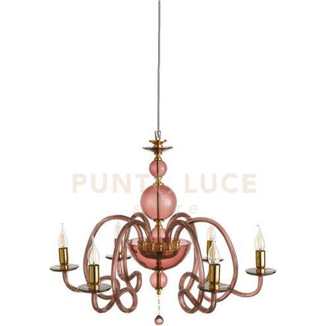 LAMPADARIO VIVALDI 6 LUCI BORGOGNA ORO ATTACCO E14 D.75CM