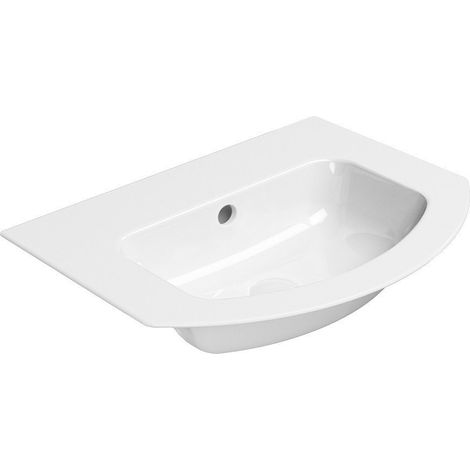 PURA Slim Lavabo en céramique courbé 62x48cm, bord inférieur rainuré, sans trou pour robinetterie, blanc ExtraGlaze (1/3)