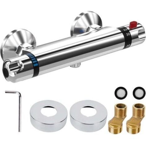 Thermostat-Duscharmatur, Thermostat-Duscharmatur mit Sicherheitsverriegelung 38 °C, Wand-Duscharmatur aus Messing, Temperaturregelung (20–50 °C), Thermostat-Mischer (1/5)