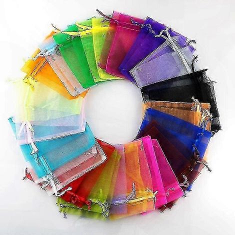 Sachets en organza colorés, adaptés pour les bijoux et l'emballage de cadeaux - Lot de 100 sachets à cordon multi-usages, adaptés aux événements et aux travaux manuels, taille 8x10 cm. (1/5)