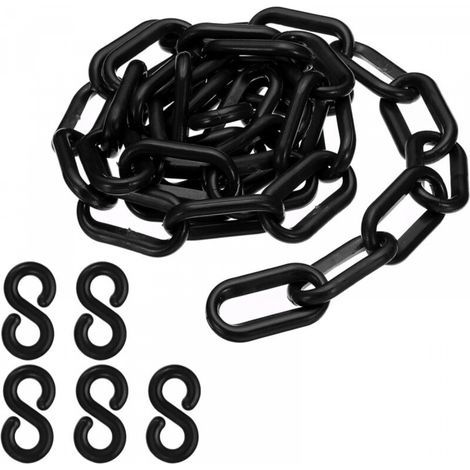 Maillons de chaîne en plastique noir, 100 cm,6 mm, pour barrières, parkings, clôtures, portails et décoration (1/5)