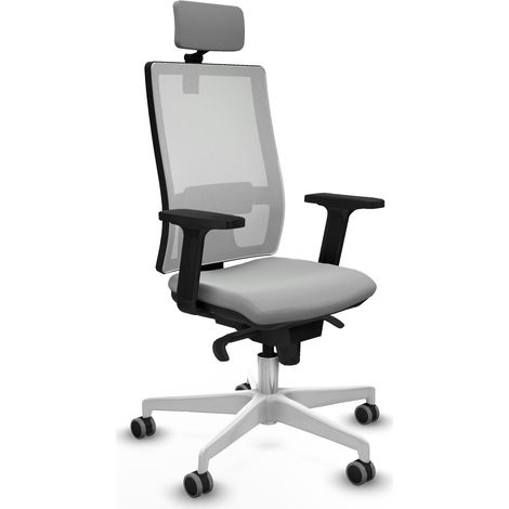 Horna sincro malla blanca similpiel gris claro brazos 2D base blanca cabecero 2D ruedas 65mm engomadas (1/5)