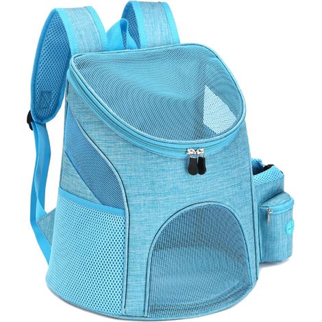 Sac à dos de transport pour animaux de compagnie en maille respirante avec poche à collation pour voyage, randonnée, camping, bleu clair, petits animaux (1/4)