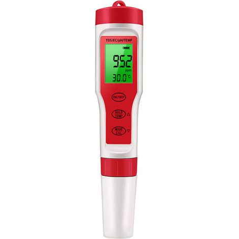 Lecteur de pH pour l'eau, testeur de pH de l'eau Haute précision 4 en 1 pH numérique,Outil d'essai EC TDS, détecteur de compteur de température pour l'eau à domicile, hydroponie, aquariums, piscines (1/4)