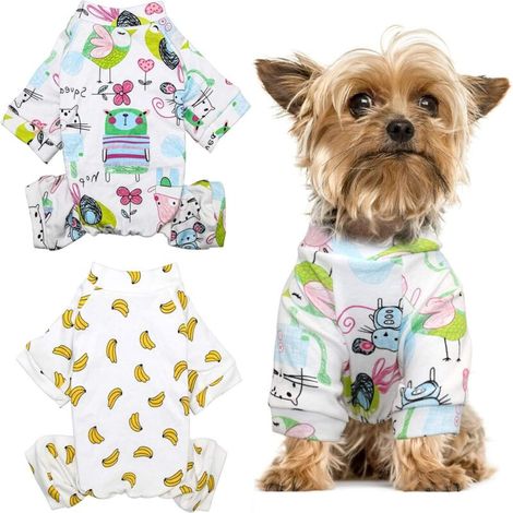 Set mit 2 seltenen Perlen-Welpenpyjamas – Welpenhemd, Baumwollhose, bequeme Haustierstrumpfhose, kleine Maus, Banane, Größe S