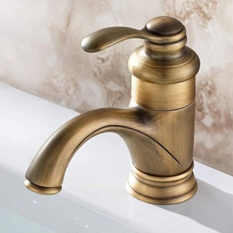 Robinet Lavabo Retro PoignéE Unique, Antique Retro Robinet De Bain , Lavabo De La Salle De Bains Mitigeur en Bronze Finition Cruches Vintage (1/4)
