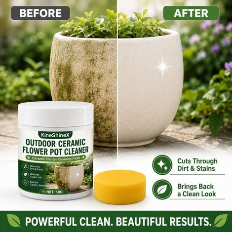 KineShineX Reinigungs- und Renovierungspaste für Keramik-Blumentöpfe 50 g, geeignet für Gartenpflanztöpfe, Dekotöpfe und glasierte Blumentöpfe (1/4)