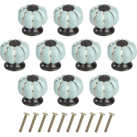 Lot de 10 boutons de porte ronds bleu clair en forme de citrouille, avec vis, pour armoire, tiroir, placard.