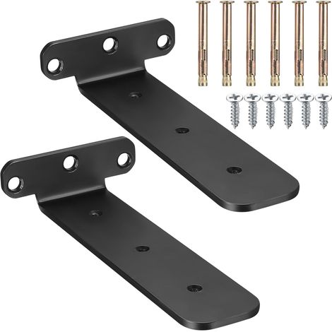2 Pièces 200mm Support Equerre Etagere Murale, Supports d'étagères Flottants a L, Equerre Metal Noir, Support étagère Mural Fixation Etagere Invisible pour Salon, Cuisine, Salle à Manger (1/5)