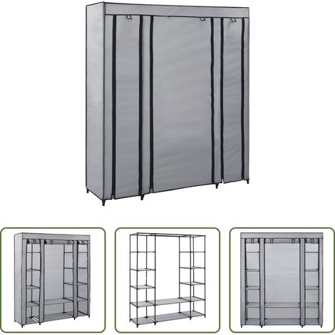 Stoffschrank - Stoffschrank mit Fächern Kleiderstangen Grau 150x45x176cm (1/5)