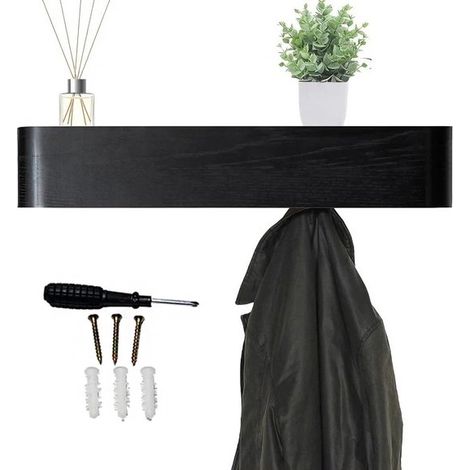Porte-manteau mural – Panneau bois – Crochets cachés – 52,7x7,2x10,1 cm – Noir (1/5)