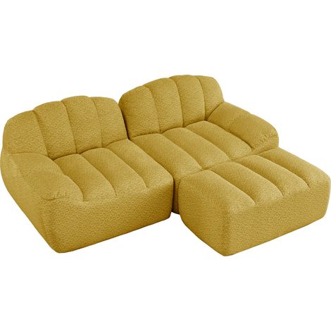 Sofá modular en L de 2 plazas con otomana, tejido granulado amarillo, 210 x 165 x 79 cm (1/5)