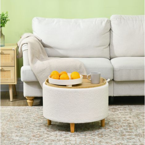 MEUBLIV Pouf contenitore rotondo 56 cm bianco con coperchio sollevabile (1/3)