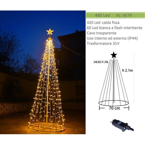 Albero di natale in metallo con 480 led incorporati impermeabile da esterno ed interno 31V  luce bianco freddo caldo o blu  Calda