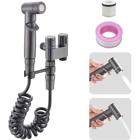 Plumeau de bidet, accessoire de bidet 1 entrée - double commande pour contrôle 2 fois, ensemble plumeau avec contrôle principal de la pression du liquide de douche féminine, animal de compagnie, mouss (1/4)