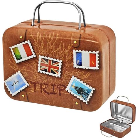 Valise Miniature - 1 Pièce - Métal - Tirelire Décorative - Cadeau Mariage Voyage - 7,5x5,5x3,5 cm (1/5)