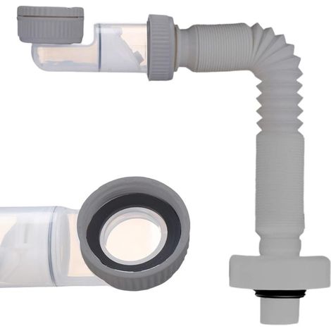 Siphon Lavabo Extra Plat 1 1/4", Évacuation Extensible 38-93 cm, Anti-Odeurs & Gain de Place, Compatible Lavabo de Salle de Bain, Cuisine, Tuyau de Vidange Réglable et Remplaçable (Gris) (1/5)
