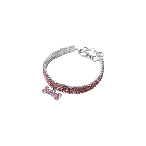 Magnifique collier à trois rangs de strass pour chat ou chien, rose. (1/5)