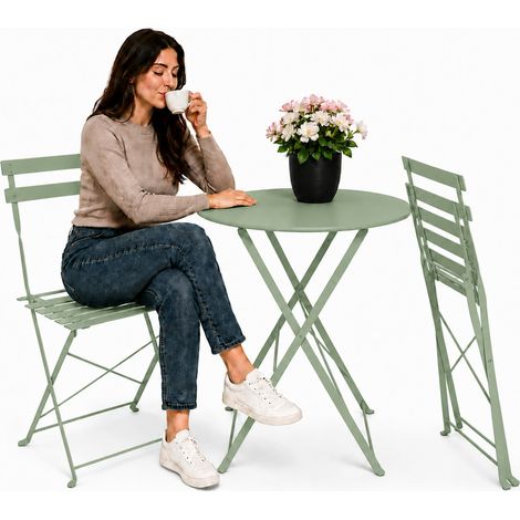 Set Tavolo E 2 Sedie Richiudibili In Ferro Da Giardino – Tavolo Rotondo ø 60cm E 2 Sedie Salvaspazio – Portata 150kg/100kg (1/5)