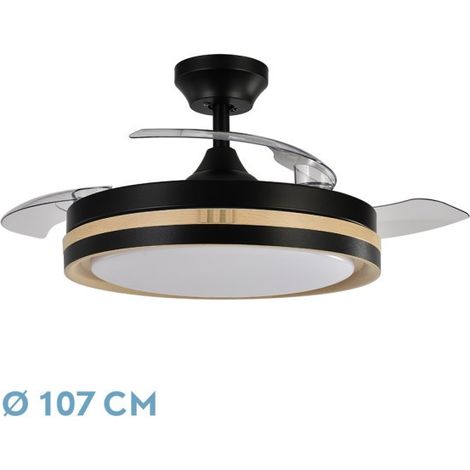 Abrila - Ventilador DC VIPER Color Negro/Madera con tres Aspas Desplegables con 6 Velocidades Ajustables con 3 Temperaturas de Luz Mando a Distancia Incluido (1/5)