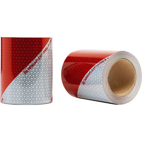 Film rétroréfléchissant Classe B microprismes pour véhicules, rouge/blanc, 10 m x 14 cm, kit de 2 rouleaux gauche/droite