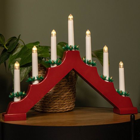 41cm Battery Operated Light up Red Wooden Christmas Candle Bridge with 7 Warm White LEDs (1/5)