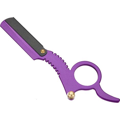 Rasoir droit vintage pour barbe avec mécanisme de changement de lame facile - Lame de rasoir violet (1/5)
